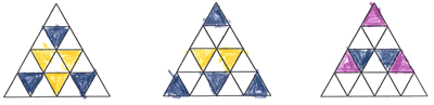 three more symmetrical triangles, each using three colours