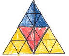 yellow, red and blue coloured triangle