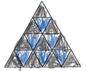 triangle coloured with blue and black symmetrically