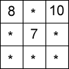 Mgic square with stars in all positions except top left 8, top right 10 and middle 7