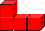 Three cubes joined horizontally with another cube above the one on the left.