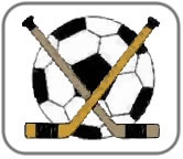 Football and two Hockey Sticks crossed, a bit like a school emblem