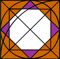 white octagon surrounded by small purple triangles and larger orange triangles