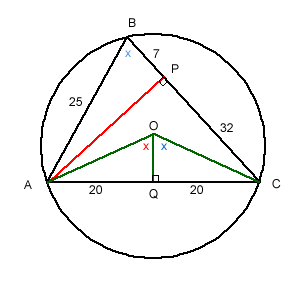From the centre O of the circle draw linesOA and OC and the perpendicular from O to AC to meet AC at Q.