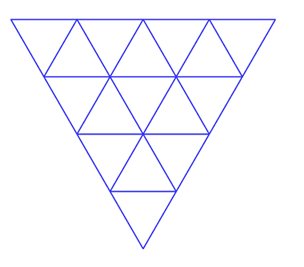 Inverted equilateral triangle fromed of 16 smaller equilateral triangles