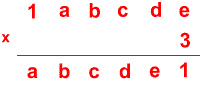 Multiplication with letters representing digits: 1abcde multiplied by 3 equals abcde1.