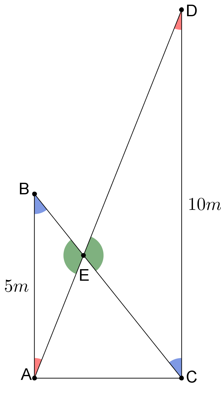 Two ladders diagram with equal angles marked