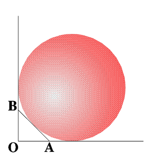 Circle between rays OA and OB touching AB