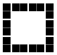 Square of ten blank dominoes, with two dominoes along the top, two along the bottom and three down the left and right.
