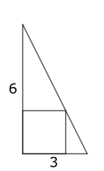 Right angled triangle, base 3 and height 6. There is a square with one vertex at the right angle and the opposite vertex just touching the hypotenuse.