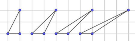 Four triangles with base of 1 and height of 2, successively more sheared.