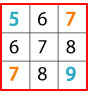 three by three square with top row 5, 6, 7