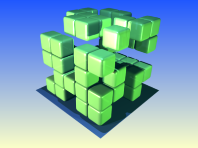 A 125 cube sparsely made of small floating cubes
