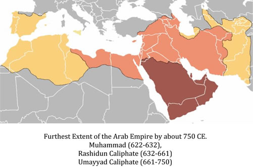 Exent of Arab Empire by 750 CE