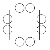 Square table with two circles on each side (8 in total)