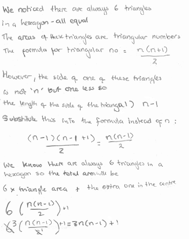 student's method is to use the formula for the (n-1)th triangular number n(n-1)/2, multiply by six, and then add 1 for the cable in the centre