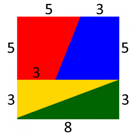 Square split into trapeziums and triangles