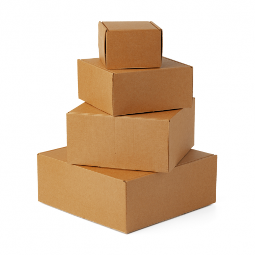 A stack of four small cardboard boxes.