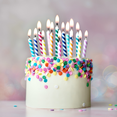 A birthday cake with lots of colourful candles.