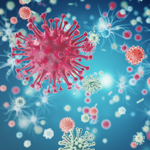 A 3D illustration of colourful germ cells.