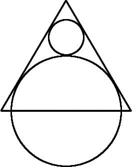 Two circles (one large, one small) with a triangle overlaid.