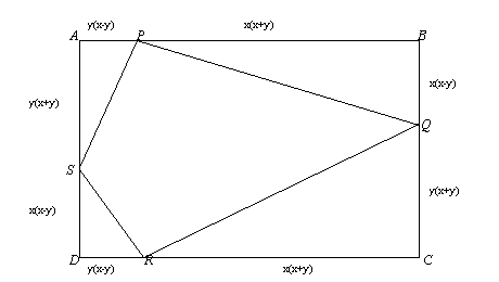 Rectangle with quadrilateral drawn betweens points on each side.