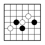 Grid with 3 black and 3 white stones.