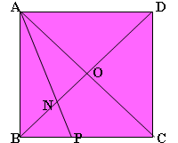 Pink square with centre 0 and vertices A, B, C, D. Point P lies on BC. Line Ap crosses BD at N.