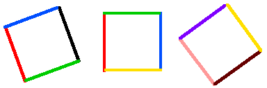 three squares, each square has edges of four different colours