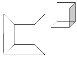 example image of a 3D cube and its Schlegal graph