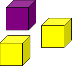 one purple and two yellow cubes