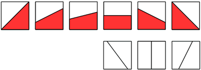 squares shaded in half in different ways