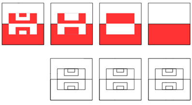 squares with geometric pattern with them shaded in half in different ways