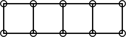 Four squares stuck together in an oblong arrangement with circles at each corner.