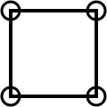One square with four circles at the corners.