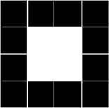 Square of sixblank dominoes, with one domino along the top, one along the bottom and two down the left and right.