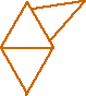 equilateral triangle made with 3 sticks then another equilateral triangle made with base of first so they point like arrow heads away from each other. Last two sticks make another triangle using part of one side as base