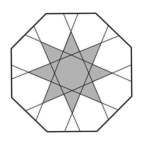 A regular octagon, with sides divided into three equal parts. The resulting points are joined to create a star.