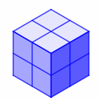 Eight cubes forming a two by two by two cube