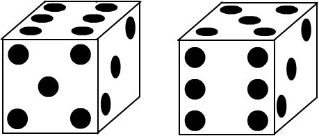 Die with 6 on top face, 5 on near face and 3 on right face. Die with five on top face, 6 on near face and 3 on right face