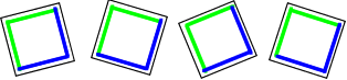 4 similar squares with 2 blue and 2 green edges