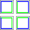 4 squares arranged to make a bigger square with blue edges