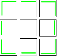 3 by 3 square with green edges