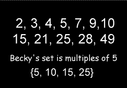 numbers above with Becky's set written: 5, 10, 15, 20