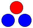 two blue balls and a red ball