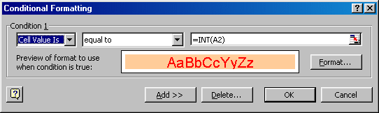 Screenshot of Conditional Formatting box