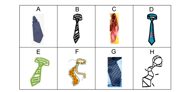 eight different ties labelled A-H