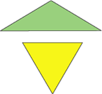 green isosceles triangle and yellow equilateral triangle