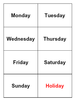 days of week cards