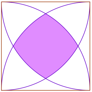 A square, with purple arcs drawn from each corner to the opposite corner, intersecting to make a square-shape with curved sides in the middle